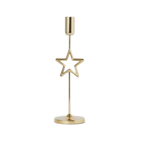 BRASS STAR LONG TAPER CANDLE HOLDER